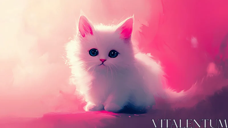 Ethereal White Kitten in Luminous Pink Dream.
