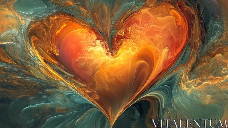 Molten fractal heart burns within swirling teal currents