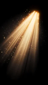 Photorealistic golden light beams in dark negative space.