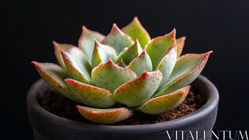 Gentle green succulent with rosy tips in a cozy clay pot.