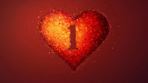 Luminous Heart with Numeric One Rendered in Particle Dispersion.