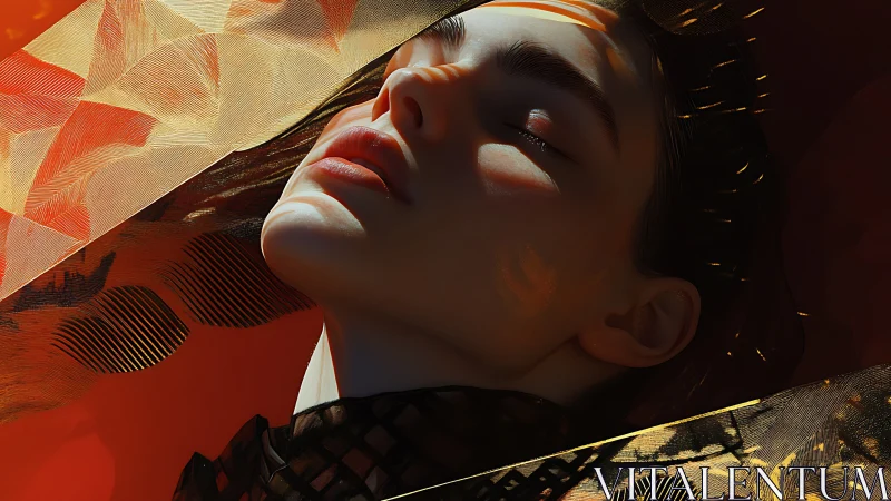 Digital portrait of serene woman in cinematic side lighting.