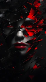 Fragmented red portrait with high-gloss monochrome face.