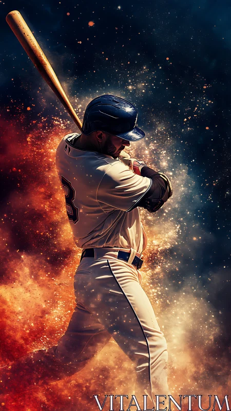 Dynamic digital painting of power baseball swing in particles.