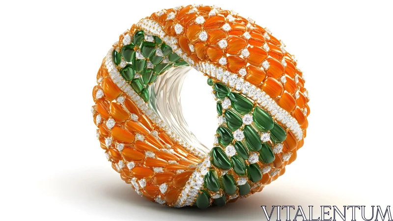 Luxurious gem-encrusted torus sculpture with orange and green jewels.
