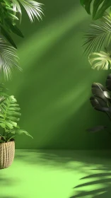 Lush tropical leaves frame a calm sunlit green corner