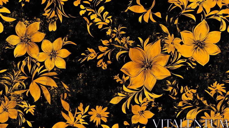 Golden Floral Pattern on Black Background.
