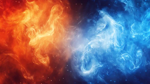 Dual Elemental Forces: Fire and Ice Energy Collision in Cosmic Space