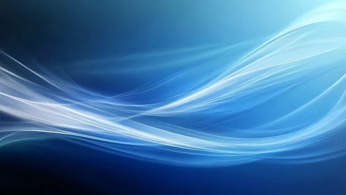 Glowing azure light trails sweeping across deep blue field.