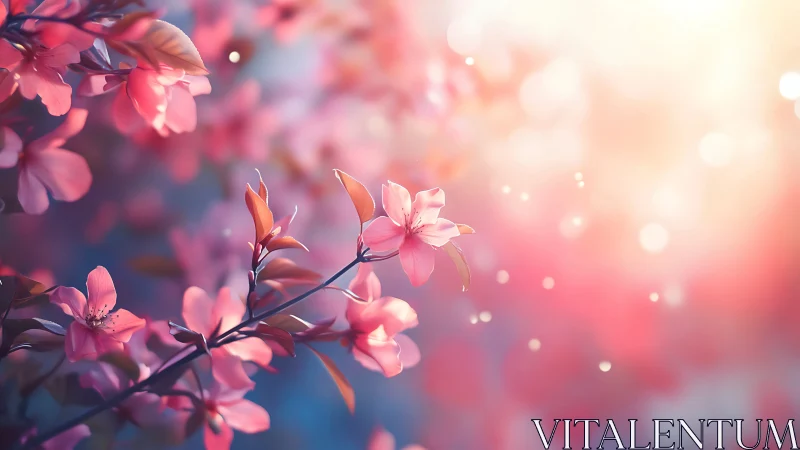 Pink Blossom Branches with Bokeh Depth of Field.