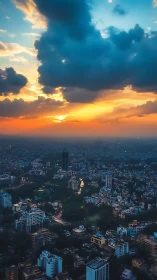 Sunset stitches molten gold across a deep blue city