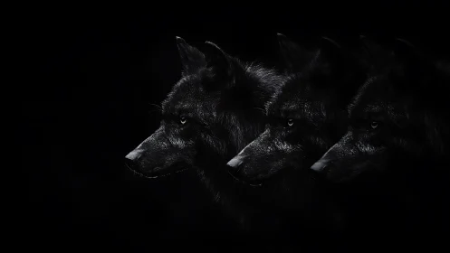 Shadowed wolf trilogy in dramatic low key profile study.