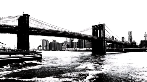 High-contrast monochrome study of Brooklyn Bridge and skyline