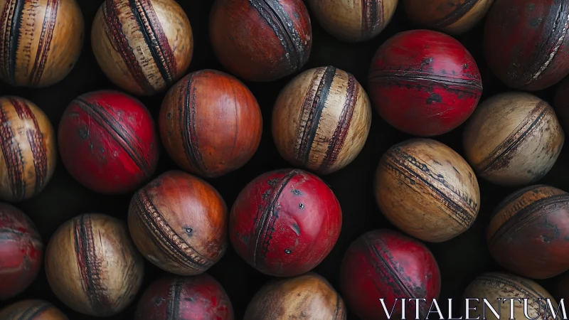 Vintage leather cricket balls arranged in rich colors.