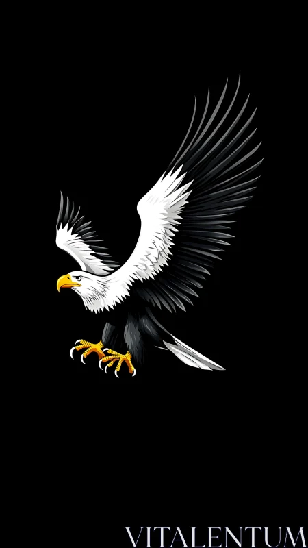 Bold eagle in mid-flight poised for a powerful landing.