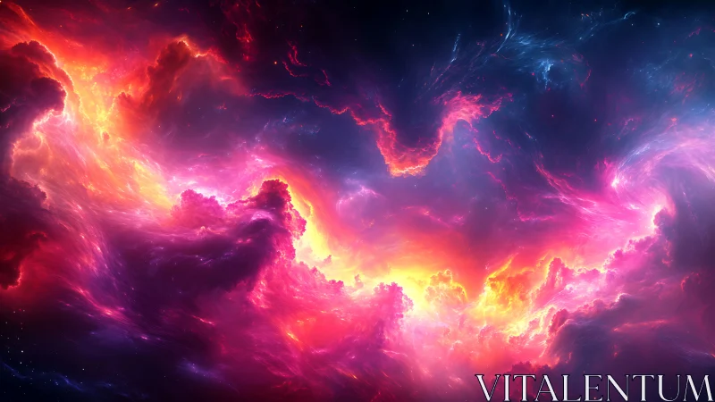 Nebula-like cloud formation in saturated cosmic colors.