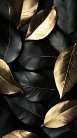 Metallic botanical study with black and gold foliage pattern.