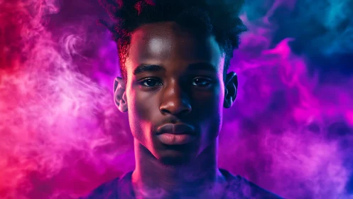 Neon mist portrait of quiet strength and inner glow.