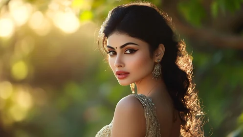 Sunlit gaze paints a golden hush around poised elegance