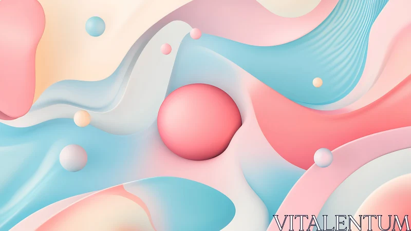 Soft gradient abstract with layered waves and spheres.