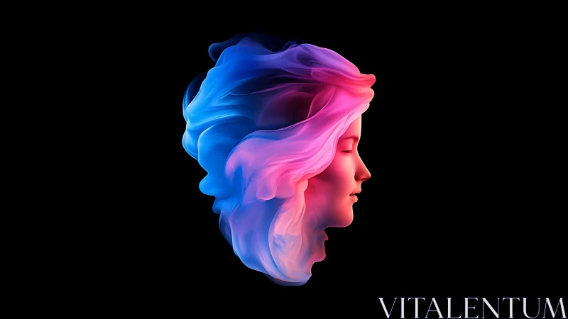 Profile silhouette in flowing neon gradient light forms.