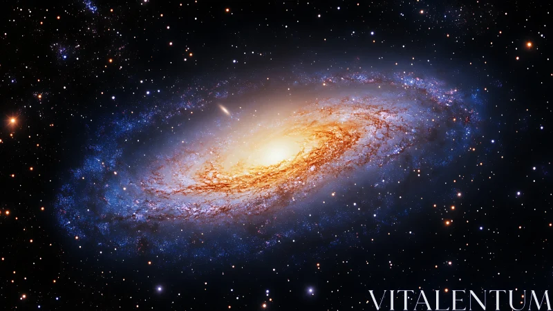 Spiraling star filled galaxy glows softly in deep space