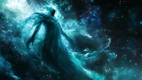 Nebular humanoid entity dissolves into ionized cosmic vapor