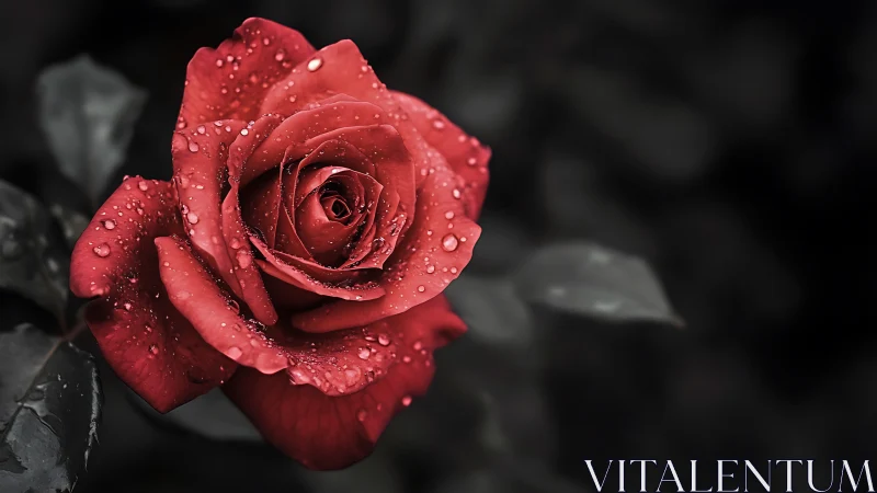 Crimson Rose Bloom with Hydrophobic Droplet Condensation.