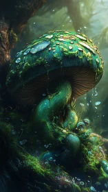 Bioluminescent forest mushroom rendered with high-detail subsurface scattering