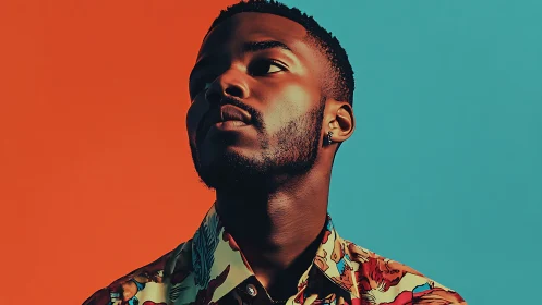 Portrait of stylish man against split orange teal backdrop
