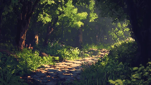 Forest stream with light filtering through dense canopy above