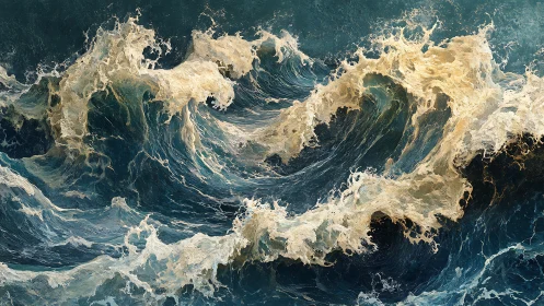 Storm waves crash and churn in dense overlapping formations.