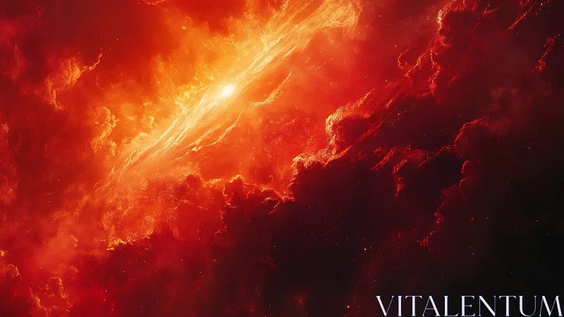 Cosmic ember storm swirling through a glowing red nebula.