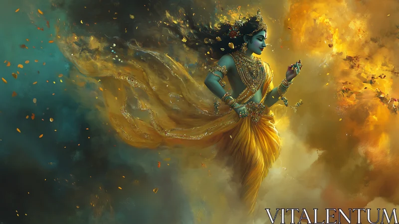 Celestial dancer strolls through galaxies of molten gold