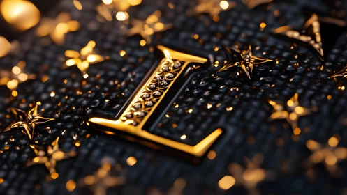 Luxurious Golden Letter L with Sparkling Stars, Elegant Style.