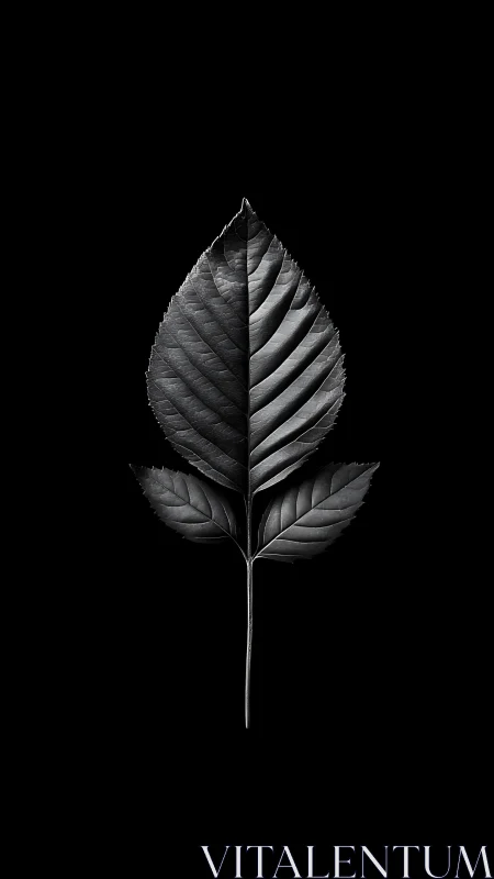 Monochrome leaf symmetry under dramatic studio lighting.