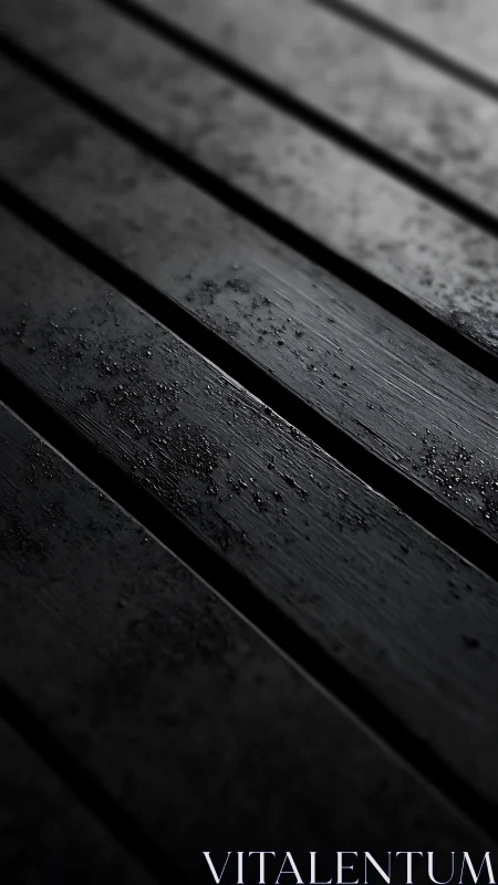 Dark wet wooden planks in shallow focus perspective.