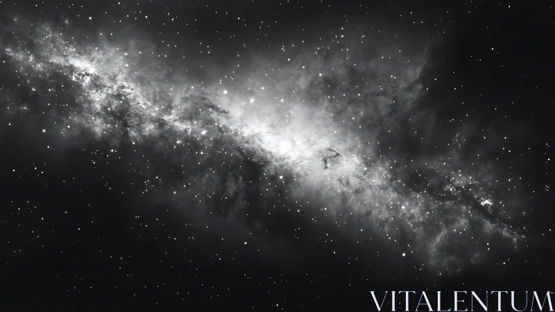 High contrast monochrome rendering shows dense star field