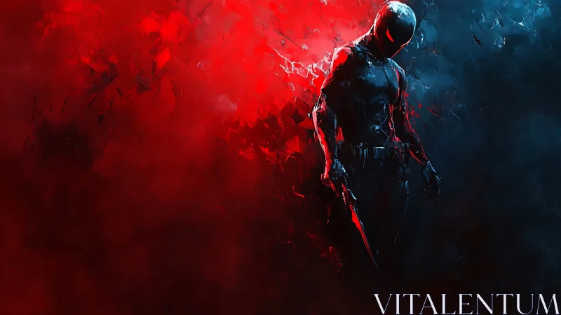 Shadow gunslinger crossing the red and blue electric storm.