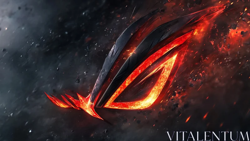 Fiery gaming emblem erupts from dark cosmic debris field.