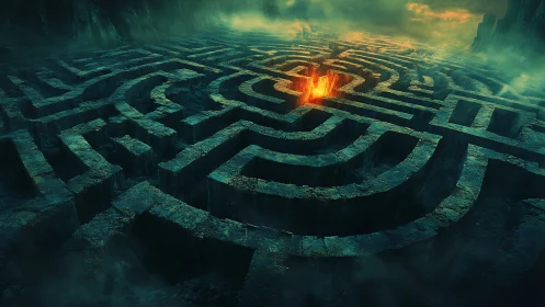 Infernal stone labyrinth coils around a blazing heart of fire.