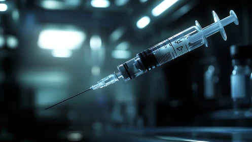 Calm medical syringe glowing softly in a modern clinic.