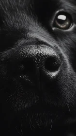 Macro closeup of black dog nose with dramatic lighting.