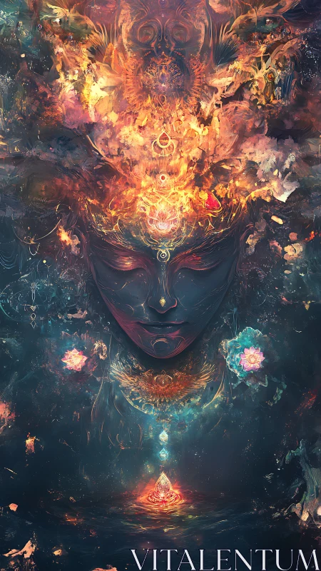 Celestial spirit awakens in a cascade of cosmic fire