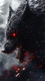 Infernal dire wolf profile rendered in high-contrast digital fury