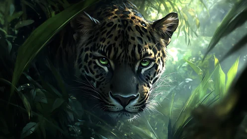 Emerald-Eyed Sentinel: Leopard in Verdant Shadows.