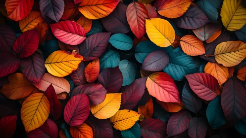 Chromatic autumn foliage array with high-saturation color fields.