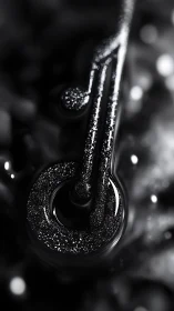 Glittering monochrome note emblem in liquid bokeh field.