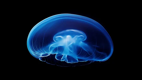 Luminous moon jelly drifting like a neon underwater halo.