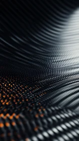 Curved metallic grid glows with subtle orange highlights.